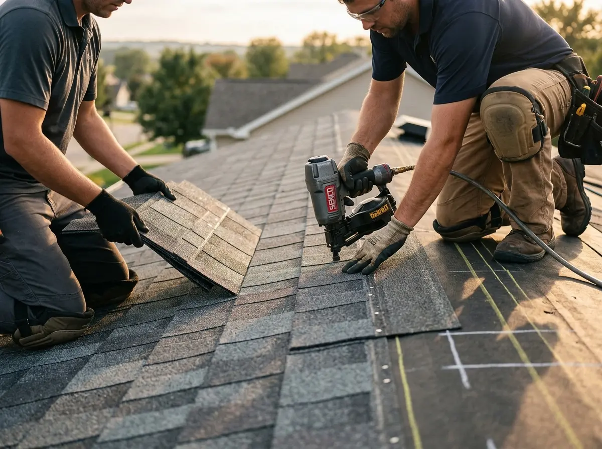 Professional roofer working on a residential roof in Headland